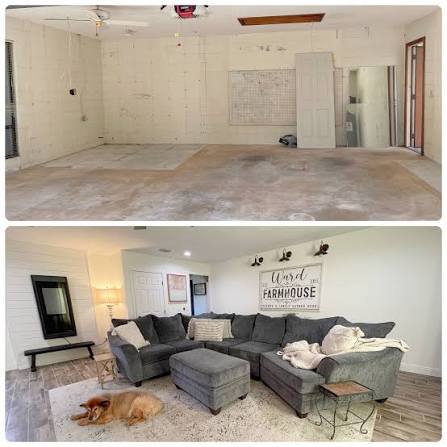 A garage being converted into living space inside a home